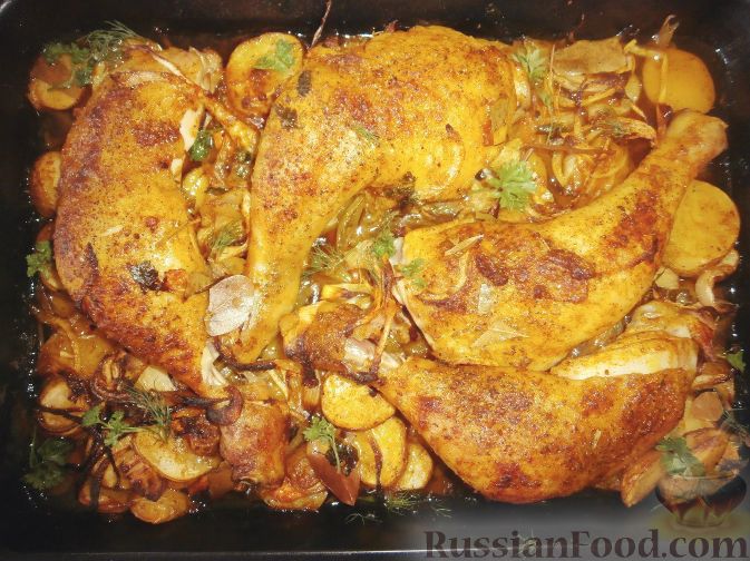 Курица с картошкой в духовке рецепт Курица с картошкой в духовке рецепт